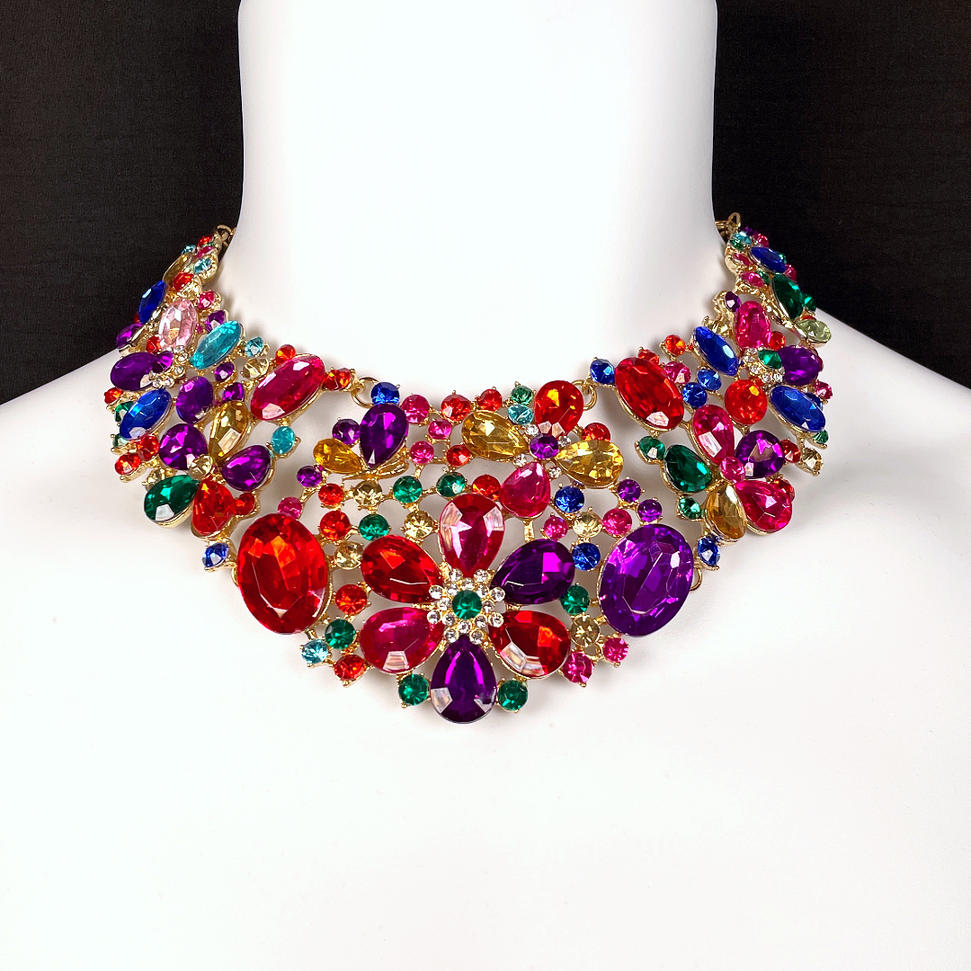Multicoloured Flower Crystal Necklace