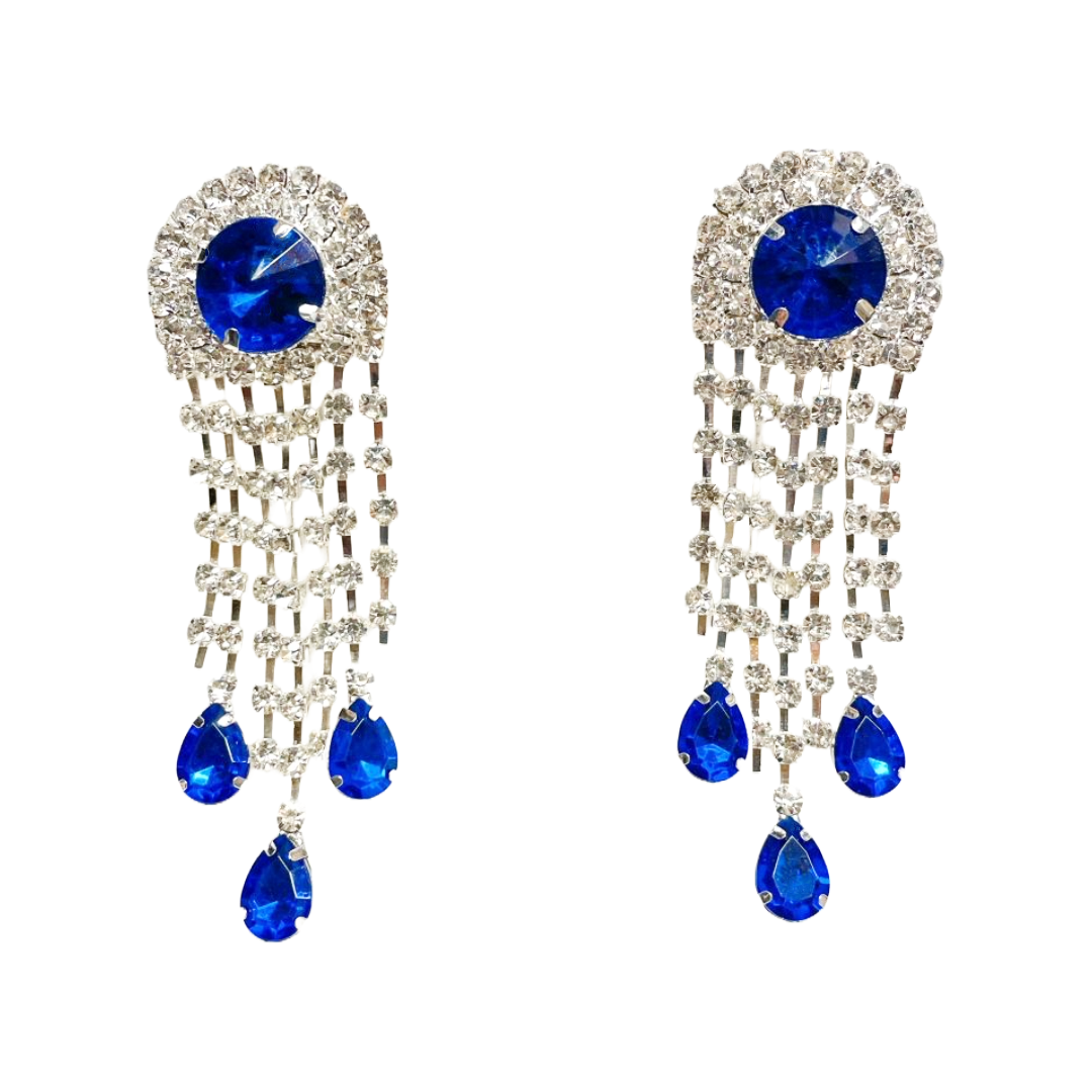 Blue and Crystal Tassel Earrings