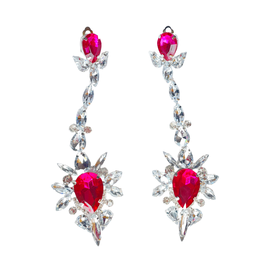 Pink and Crystal Dangly Earrings