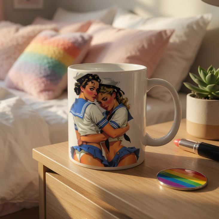 Sexy lesbian sailor couple mug