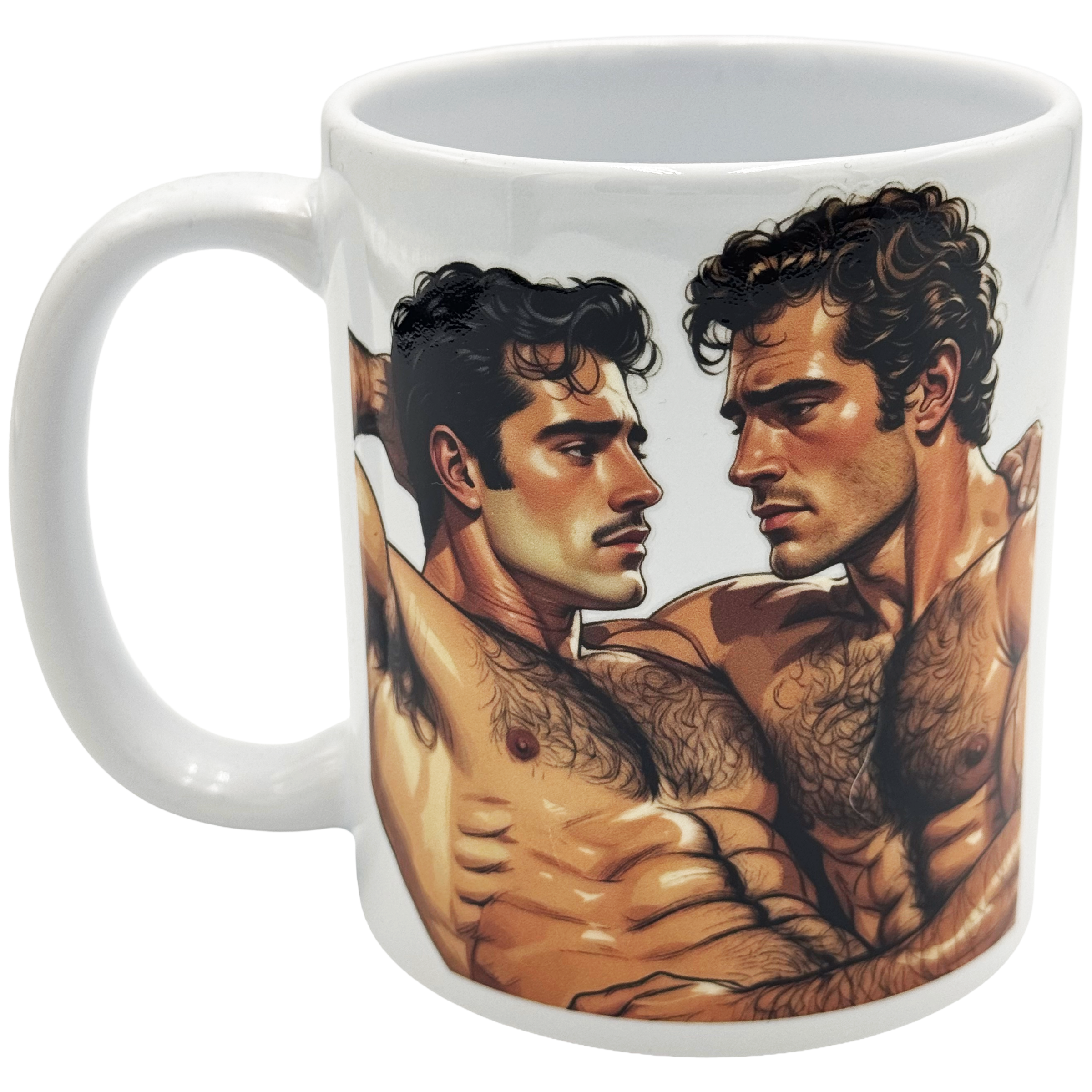 Shirtless gay couple mug