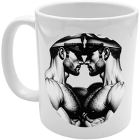 Strong sailors embracing mug
