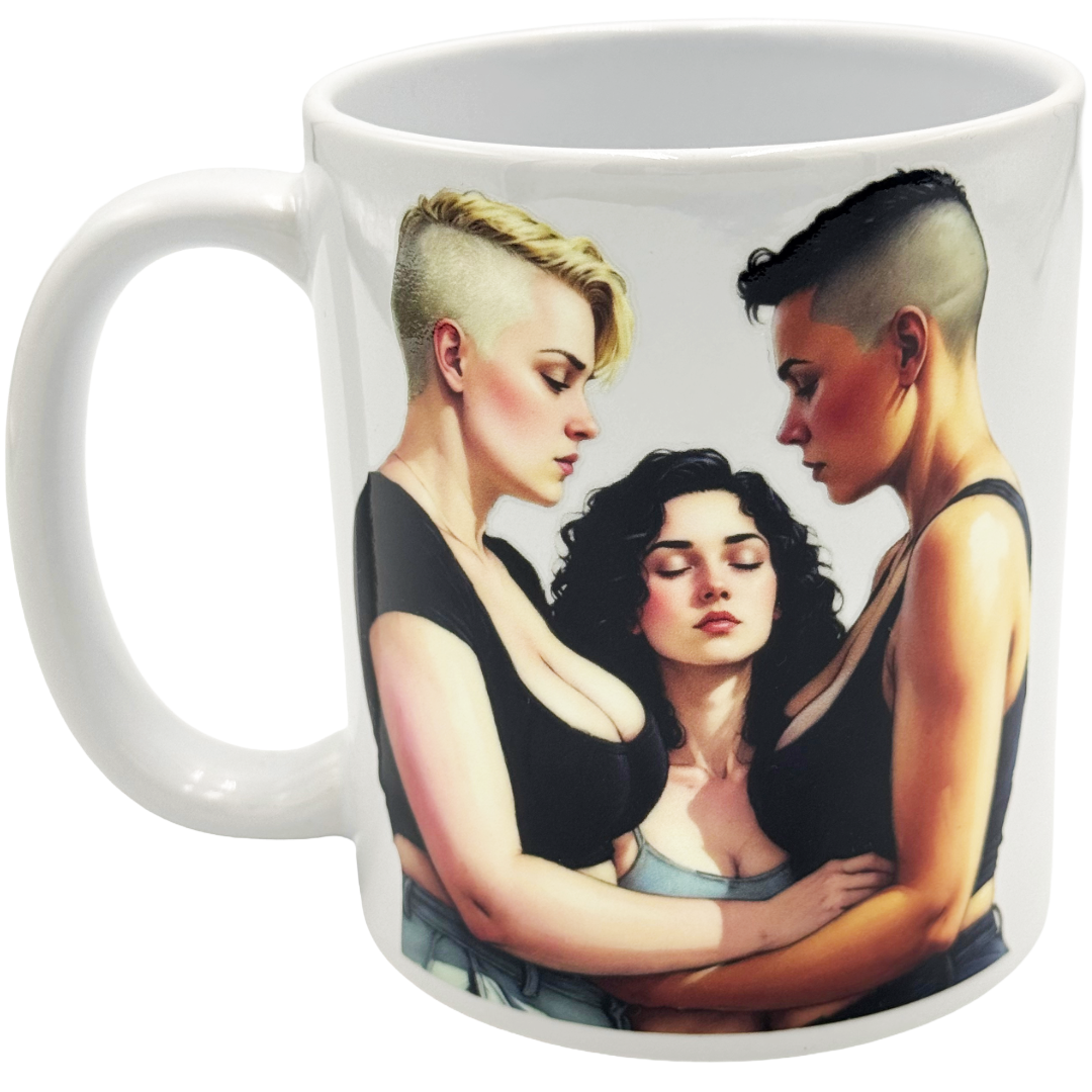 Lesbian threesome Mug