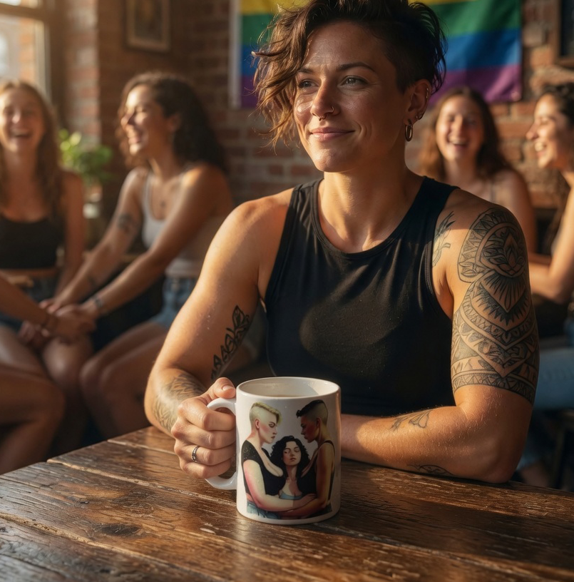 Lesbian threesome Mug