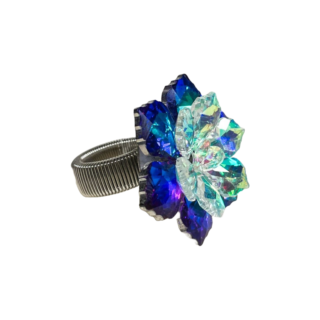 Blue and Green Glass Flower Ring