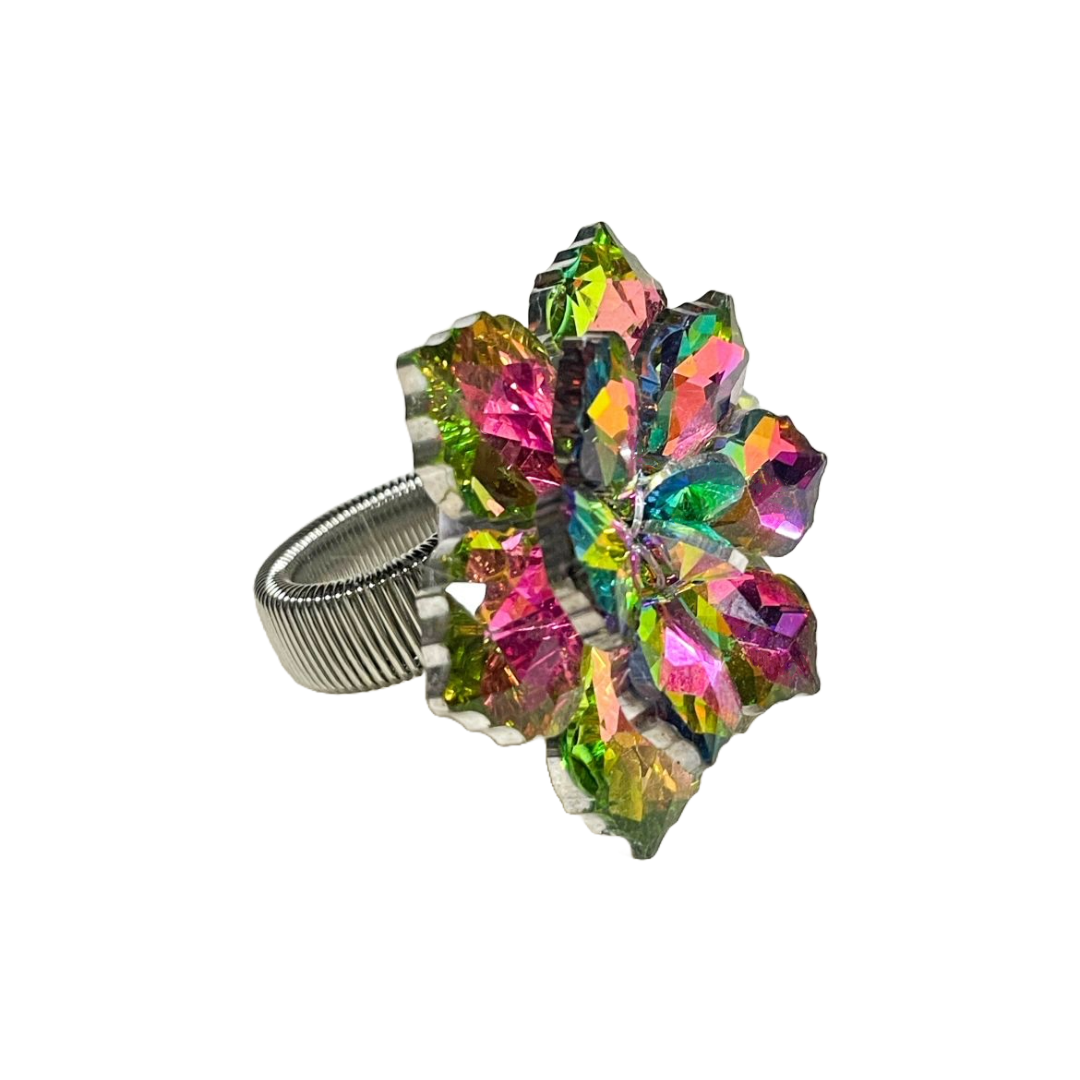 Multi Coloured Glass Flower Ring