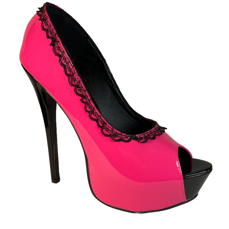 Pink lace heels sales