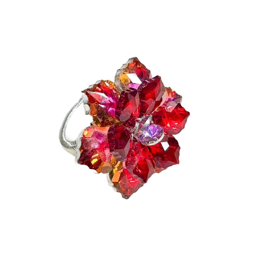 Red and Orange Glass Flower Ring
