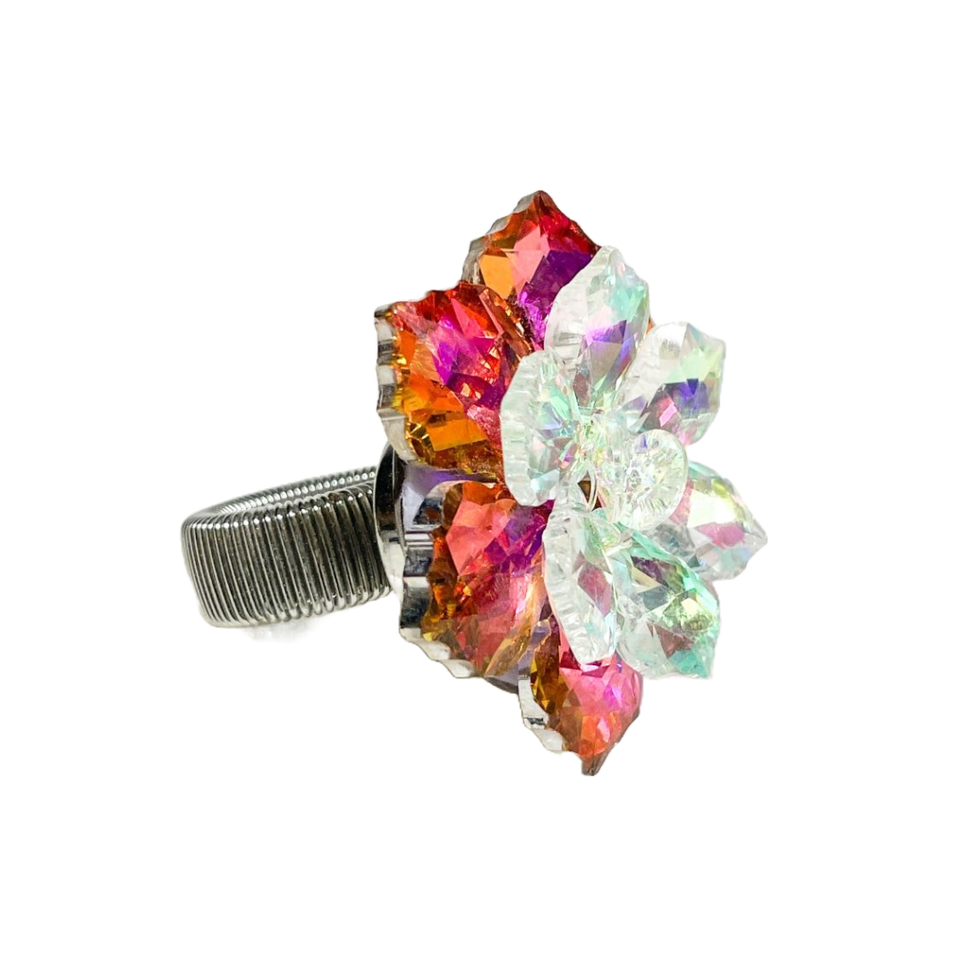 Red and Clear Glass Flower Ring