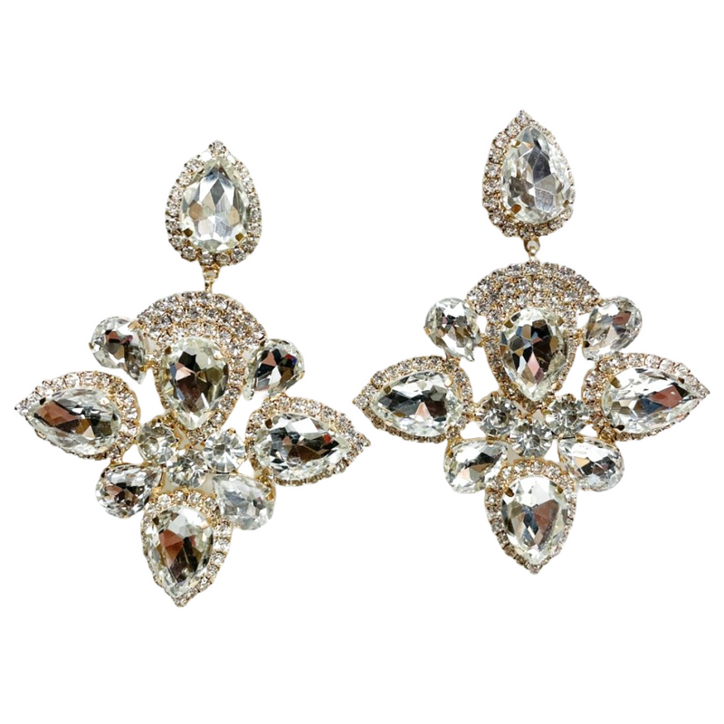 Clear Crystal  Clip on Drop Earrings