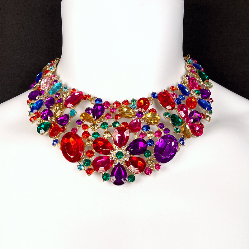 Multicoloured Flower Crystal Necklace