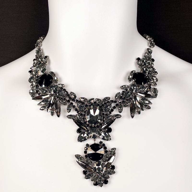 Black and Grey Crystal Drop Necklace