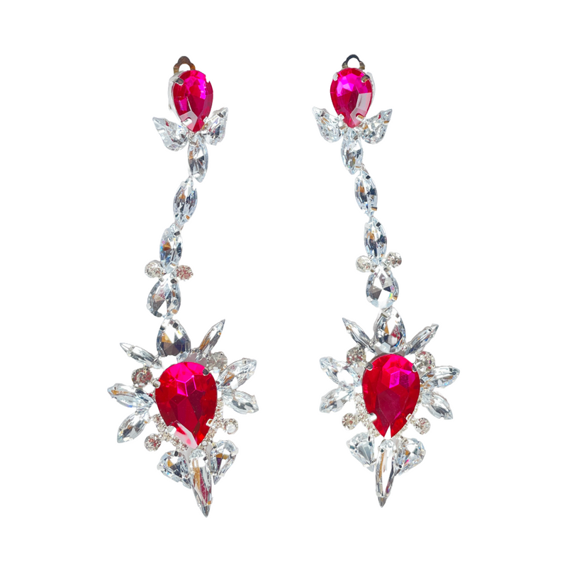 Pink and Crystal Dangly Earrings